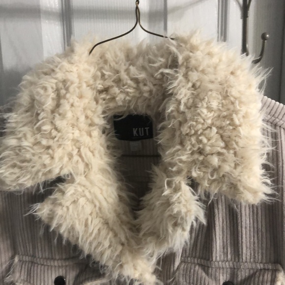 Kut from the Kloth Faux Fur Lined Classic Corduroy Shacket in Grey - Picture 4 of 10